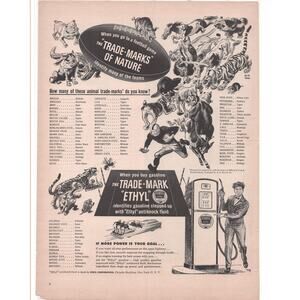 Ethyl Gasoline / Listerine Magazine Advertisement 1949 Vtg NCAA Football Mascot